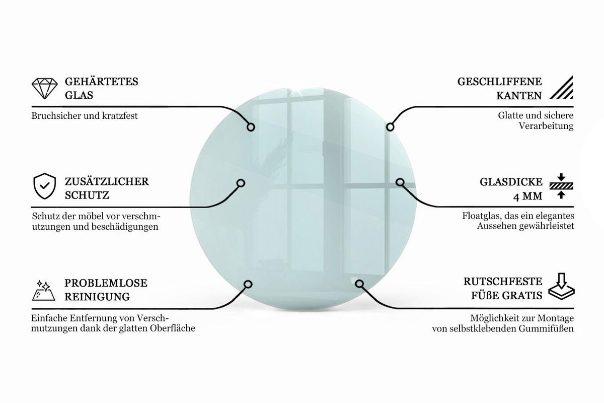 TISCHPLATTE Ø90 cm Transparente Glasplatte - Transparent, Glas (90/0.4/90cm) - TULUP