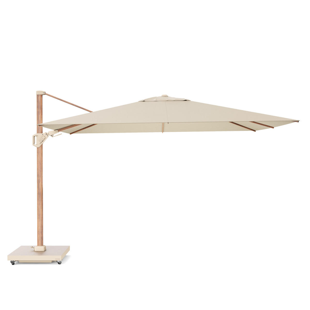 AMPELSCHIRM rechteckig 2.6 x 3.5 m Challenger T² Premium 360° kippbar natur/teak - Creme, Metall (350/260cm) - Platinum