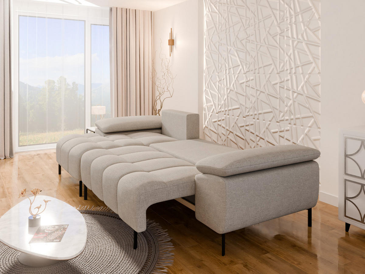 ECKSCHLAFSOFA 4-Sitzer DOLUS – Modernes Ecksofa mit Schlaffunktion Links montierbar , Ecru - Ecru, Holz (141/277cm) - Panda Möbel