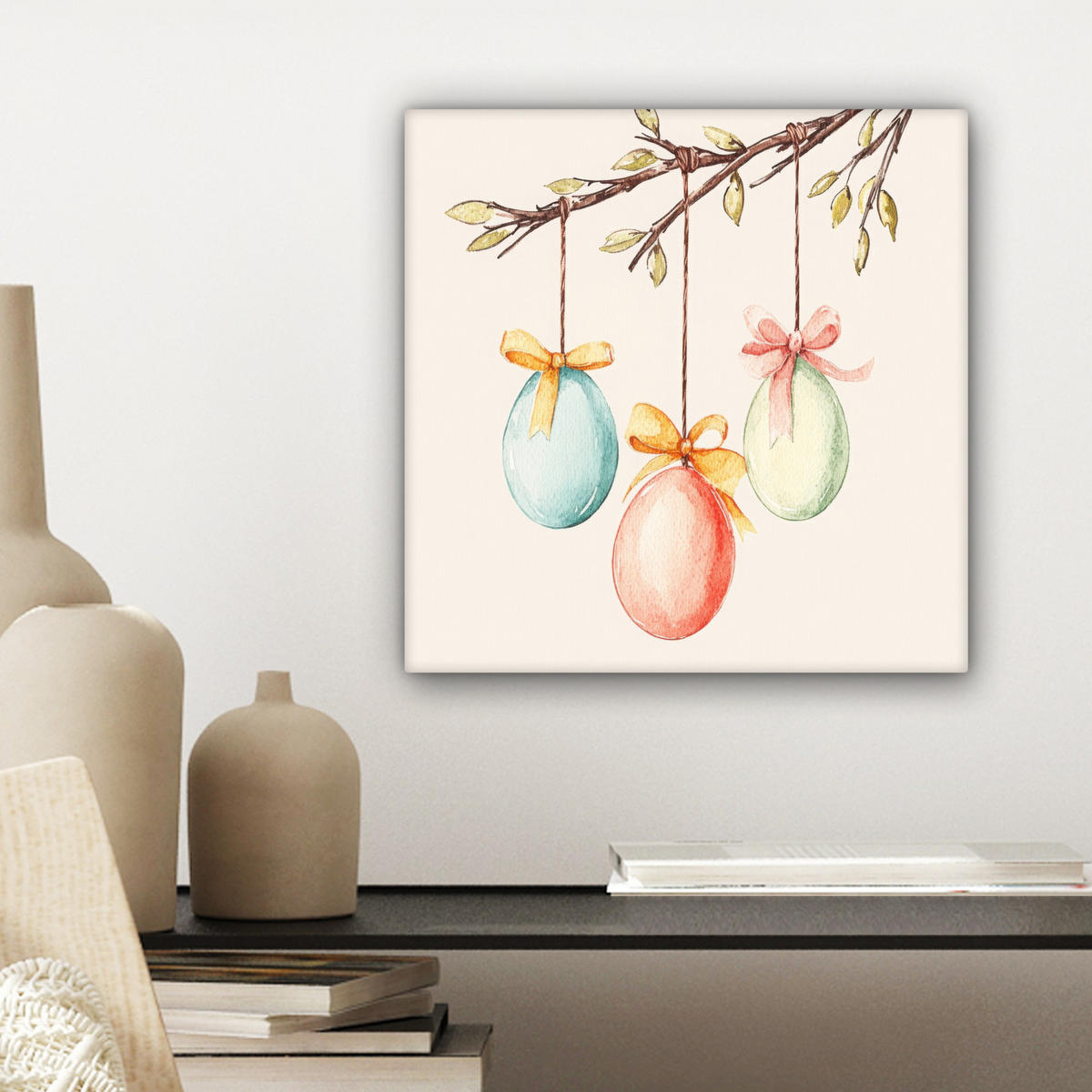 LEINWANDBILD Osterkuchen - Schleife - Eier Deko Wohnzimmer 20x20 cm - Creme, Textil (20/20cm) - MuchoWow