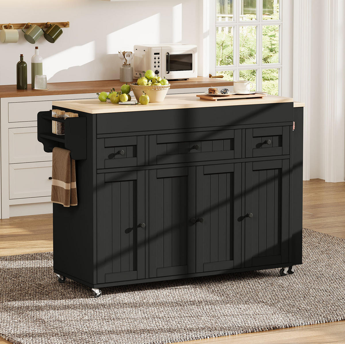 KÜCHENINSEL mit ausziehbarer Arbeitsplatte 137-190,6 x 45,2 x 92 cm Schwarz/Natur - Schwarz, Holz (45.2/92/137cm) - Beauniv