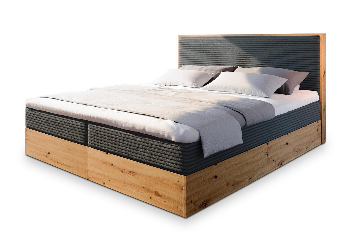 POSTEL BOXSPRING VERDON 160x200 cm, s matrací a úložným prostorem, grafitová - grafitová, kompozitní dřevo/textil (160/200cm) - MASSENO