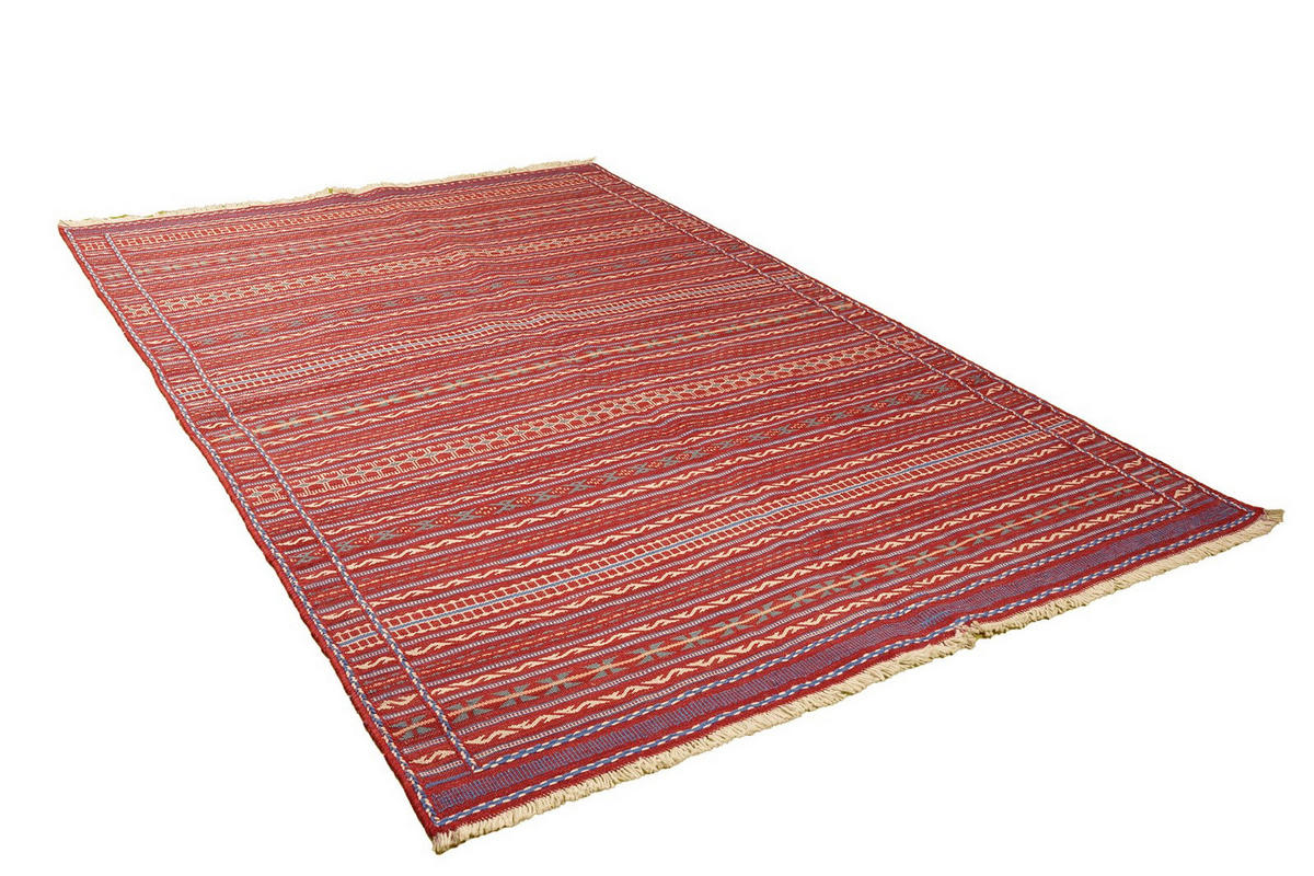 KELIM-TEPPICH handgewebt Kordi Rot, Violett 243/167 cm Schurwolle - Rot/Violett, Textil (167/243cm) - Looma