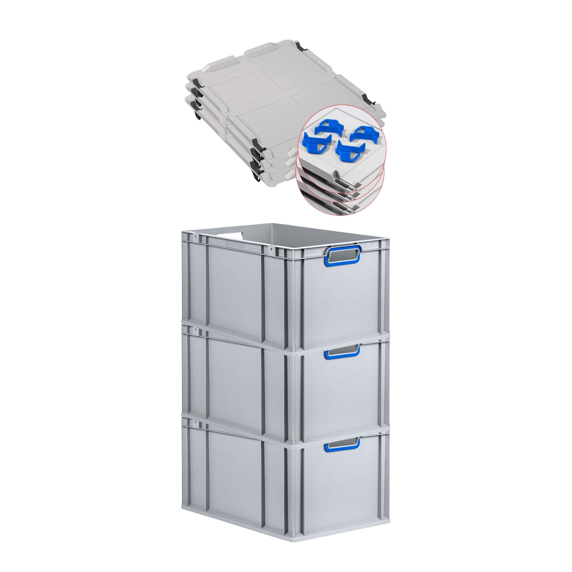 EUROBOX 3x Nextgen Color Mit Auflagedeckel 32x40x60cm Griffe Blau Offen - Blau, Kunststoff (40/32/60cm) - PROREGAL