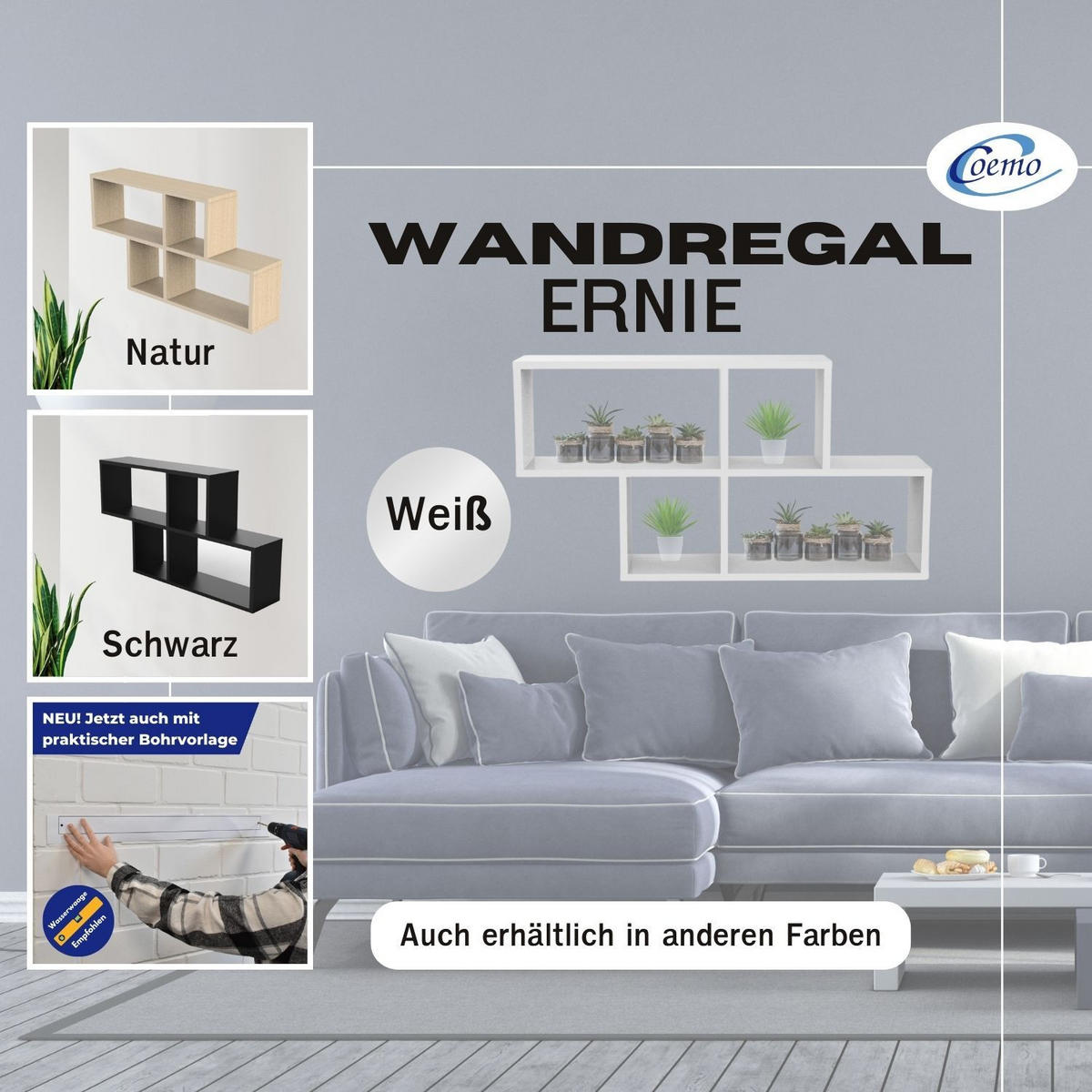 WANDREGAL ERNIE Schwarz 100/20/53 cm - Weiß, Holzwerkstoff (20/53/100cm) - Coemo