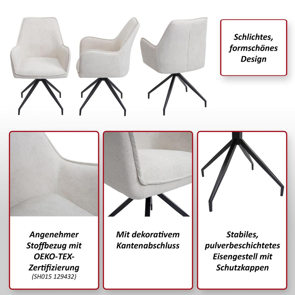 ESSZIMMERSTUHL Cremeweiß - Beige/Weiß, Textil (59/91/60cm) - MCW