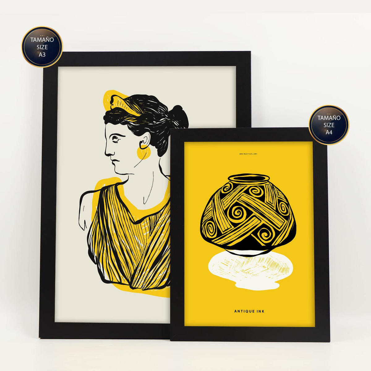 POSTER Set Mit 6 Schwarze Tintenprofile Größe A3 & A4 Schwarzer Rahmen - Schwarz, Papier (29.7/1cm) - Nacnic