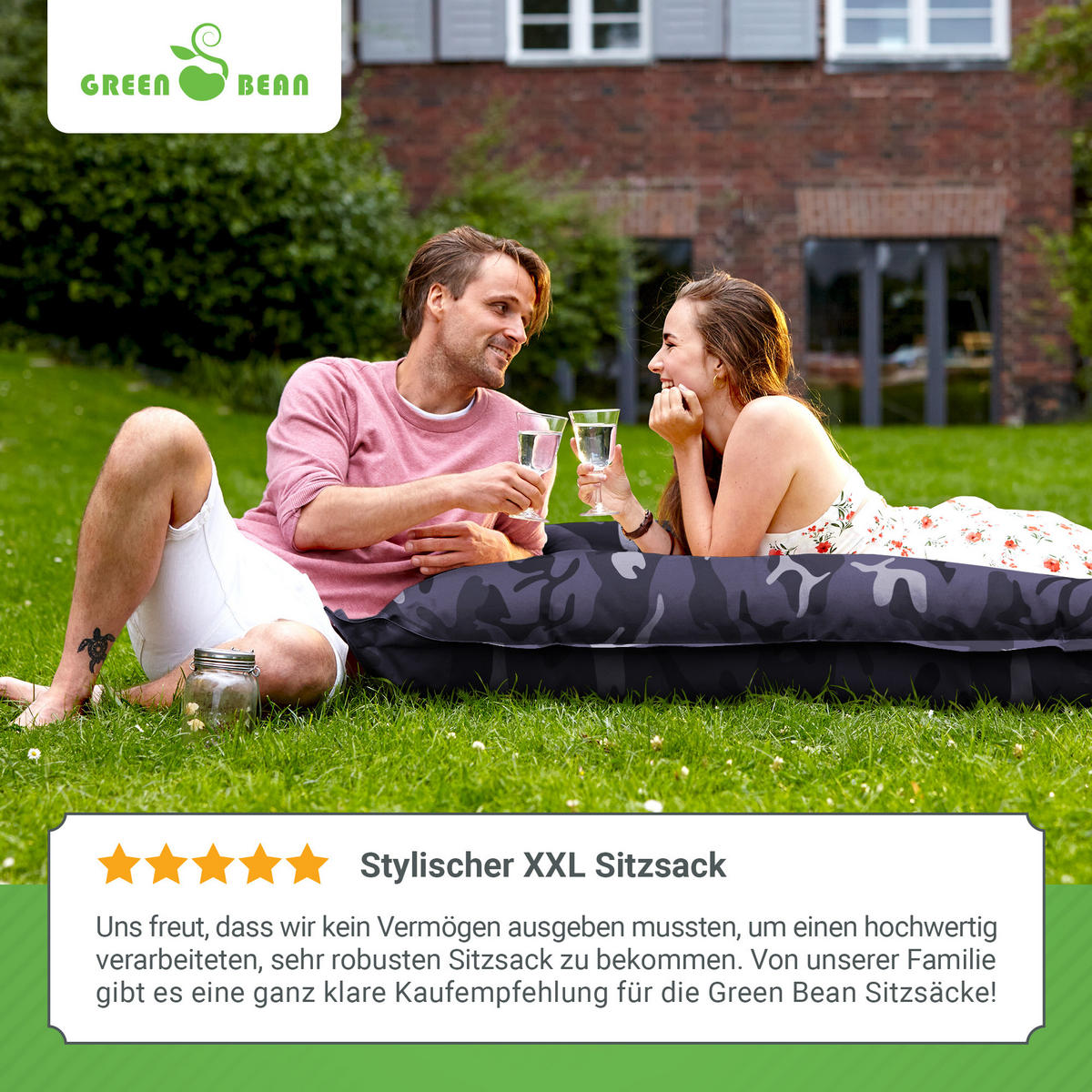 RIESEN-SITZSACK "Square" 140x180cm 380 L - Multicolor, Textil (140/25/180cm) - Green Bean