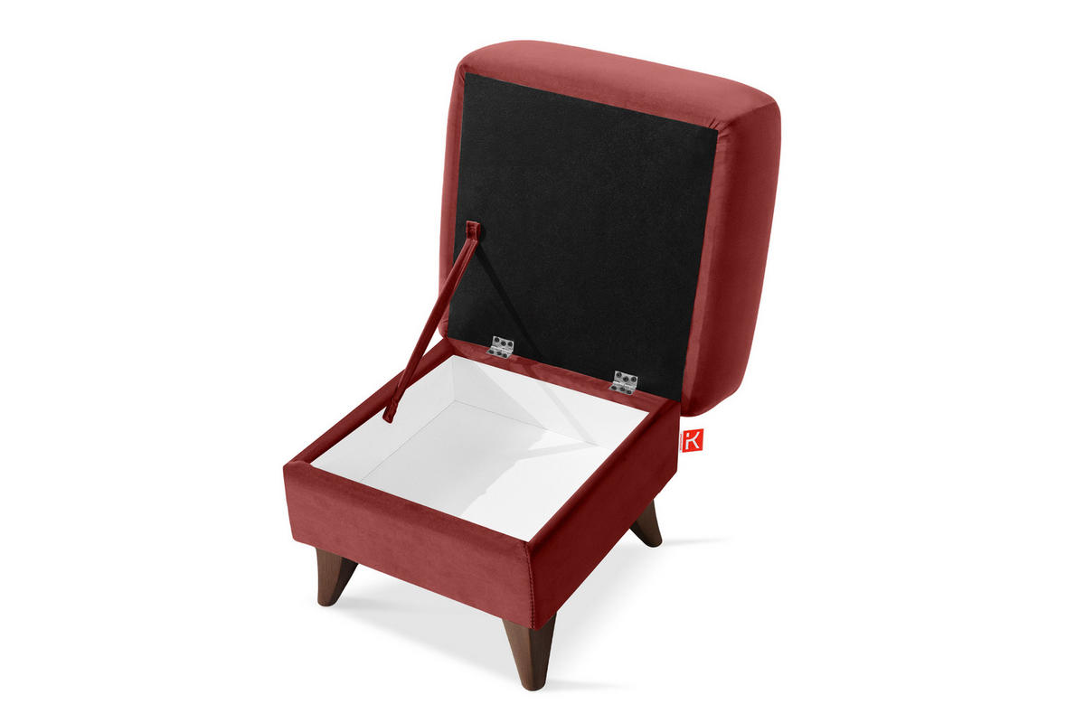 HOCKER GUSTAVO Fußstütze, Velours, Bordeaux - Bordeaux, Holz/Holzwerkstoff (53/49/53cm) - KONSIMO®