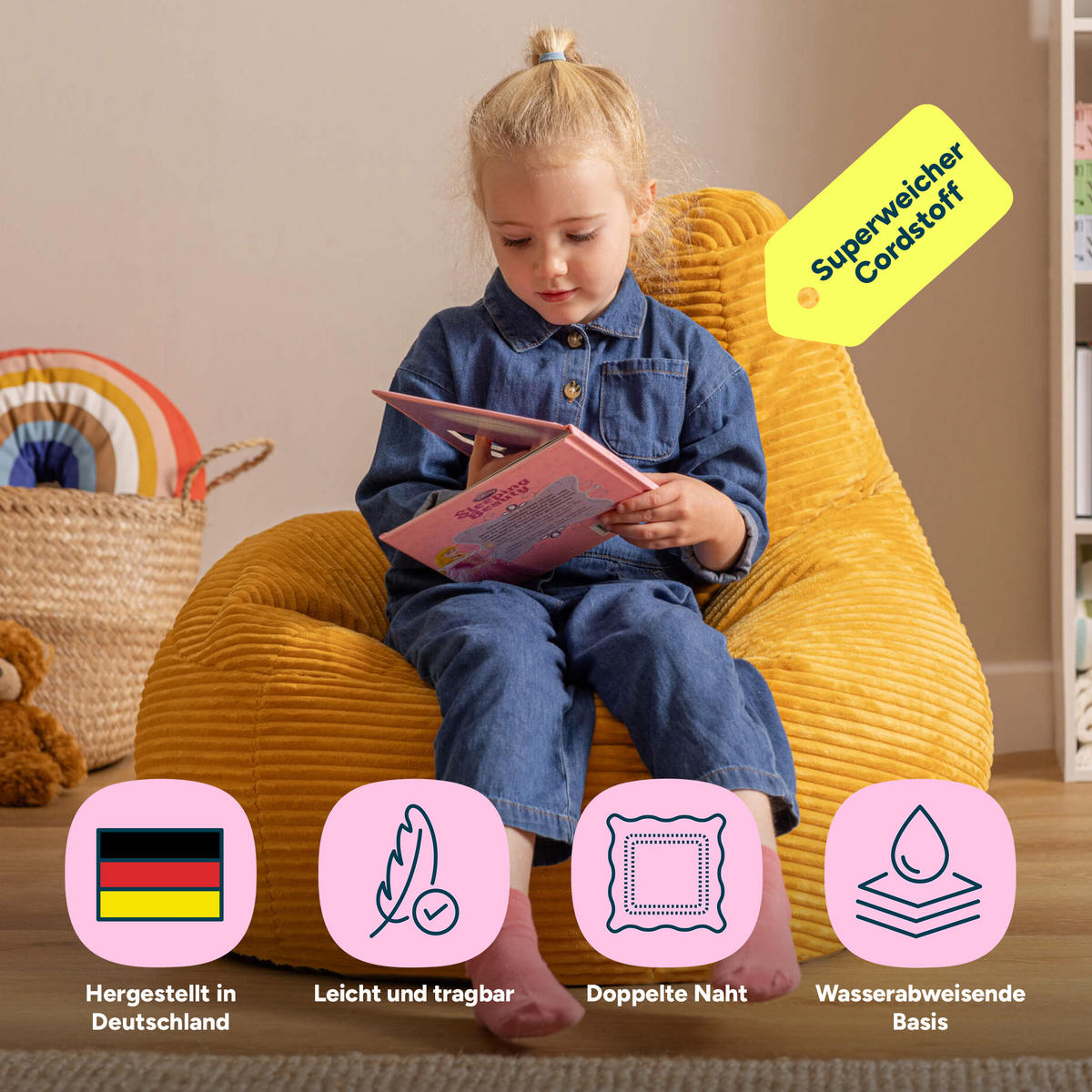 KINDERSITZSACK Sessel Dalton - Gelb, Textil (69/59/65cm) - icon