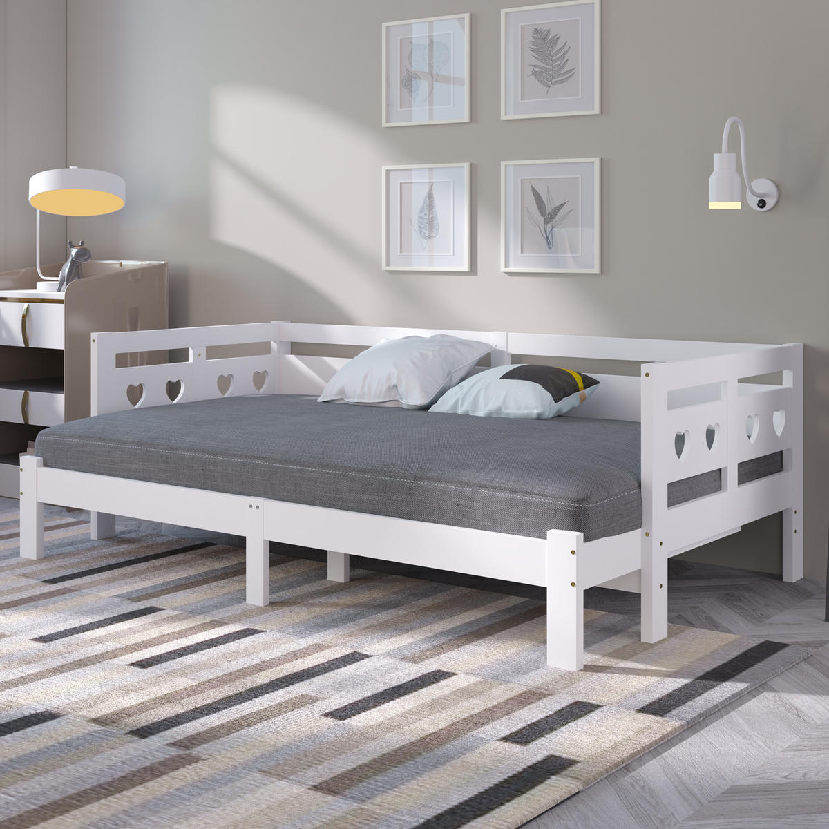 TAGESBETT ausziehbar 90-182x200 cm Kiefer-Massivholz/MDF Weiß - Weiß, Holzwerkstoff (90/200cm) - Meubliv
