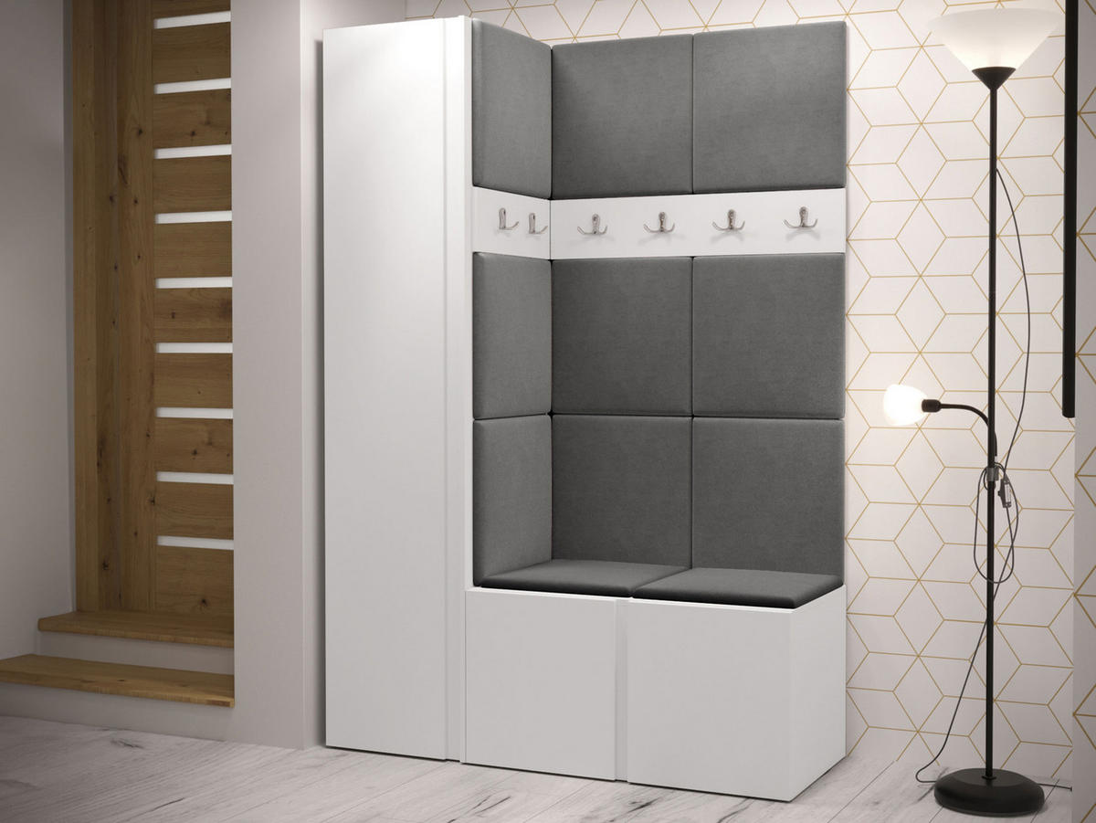 GARDEROBEN-SET Orion IX - Weiß/Grau, Holzwerkstoff/Kunststoff (124/186/46cm) - MIRJAN24