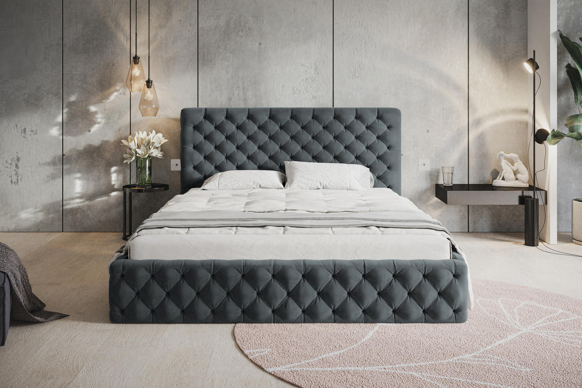 POLSTERBETT 180x200 mit Lattenrost Furis, Glamour, Dunkelgrau - Dunkelgrau, Holz/Textil (180/200cm) - Emporius