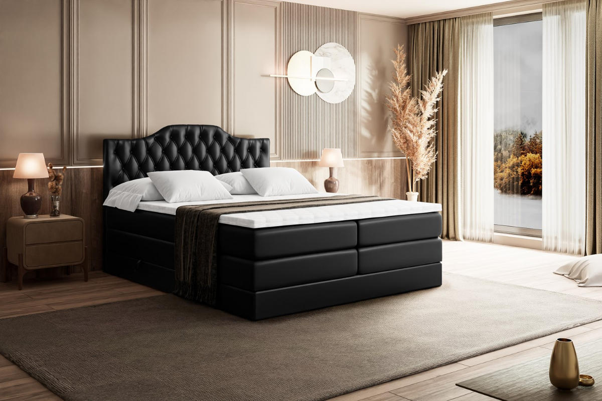 BOXSPRINGBETT VILA-1 KING - 160x200 - H3/H4 - Schwarz Hochglanz - Schwarz Hochglanz, Holzwerkstoff (160/200cm) - ALTDECOR