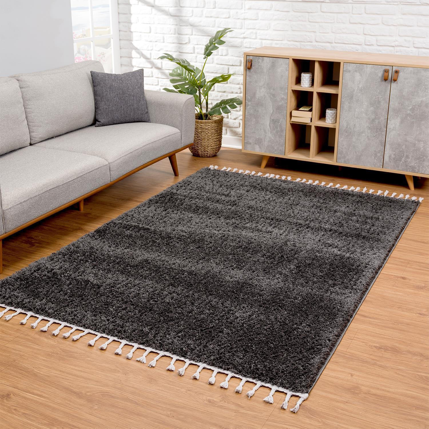 HOCHFLOR-TEPPICH Shaggy Pulpy 100 Schwarz 80x150 cm - Schwarz, Textil (80/150cm) - carpet city