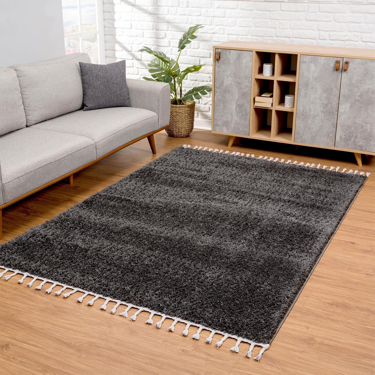 HOCHFLOR-TEPPICH Shaggy Pulpy 100 Schwarz 140x200 cm - Schwarz, Textil (140/200cm) - carpet city