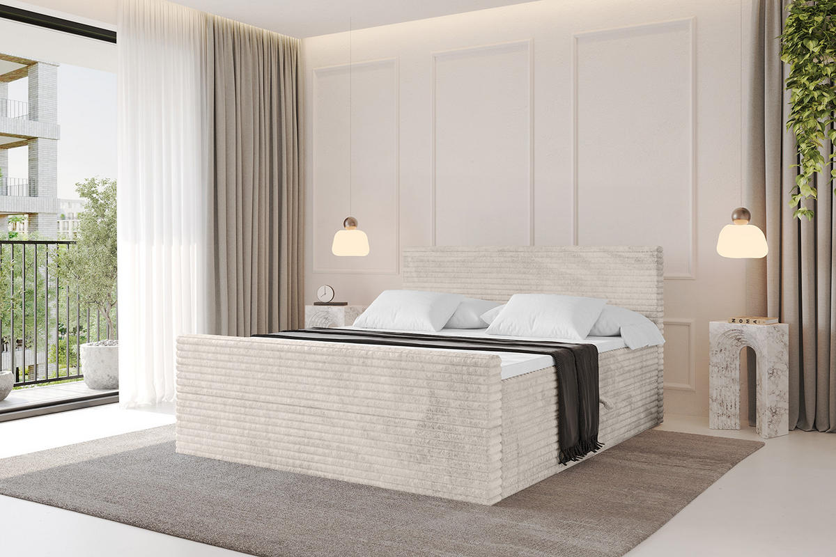 BOXBETT mit Matratze H4 und Lattenrost - TOLO-Z-v1 - 120x200 Cord - Creme - Creme, Holzwerkstoff (120/200cm)