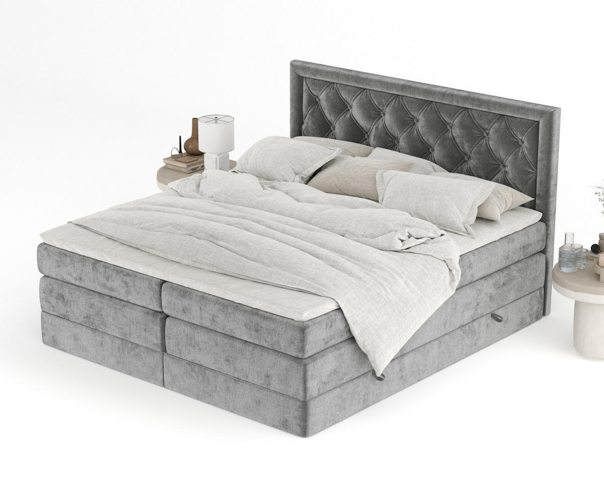 BOXSPRINGBETT Aurelia Grau 180/200 cm - Schwarz/Grau, Holz/Holzwerkstoff (180/200cm) - Maison de Reve