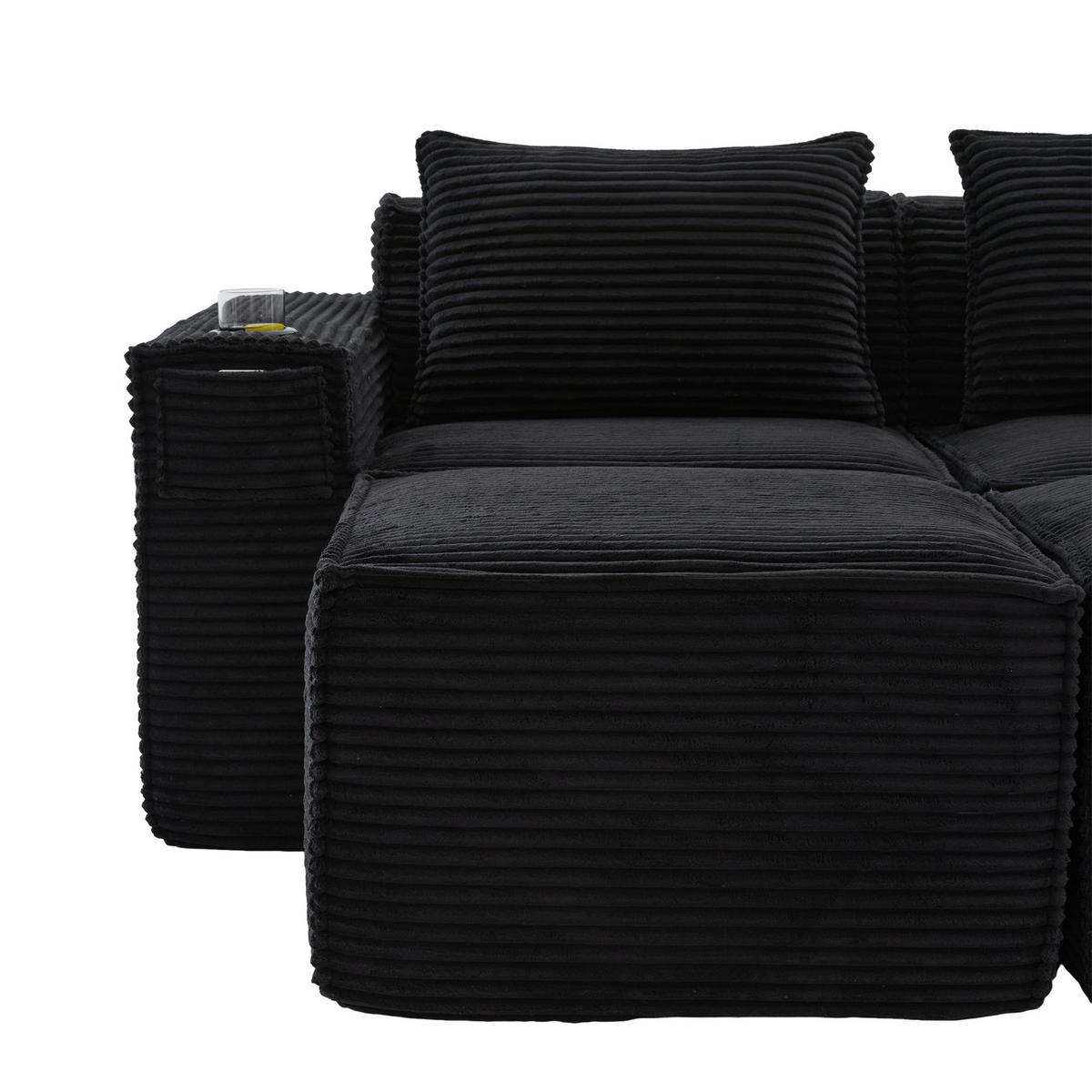 2-SITZER-SOFA DE-33836 mit 2 Hockern Schwarz - Schwarz, Textil (188/75/162cm) - ComfortXL