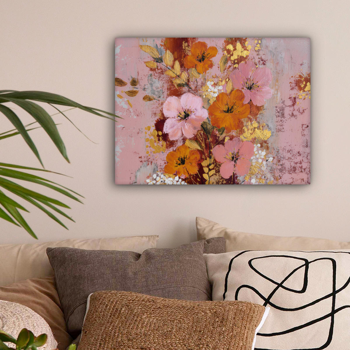 LEINWANDBILD Malerei - Blumen - Rustikal - Rosa Wandbild 40x30 cm - Altrosa, Textil (40/30cm) - MuchoWow