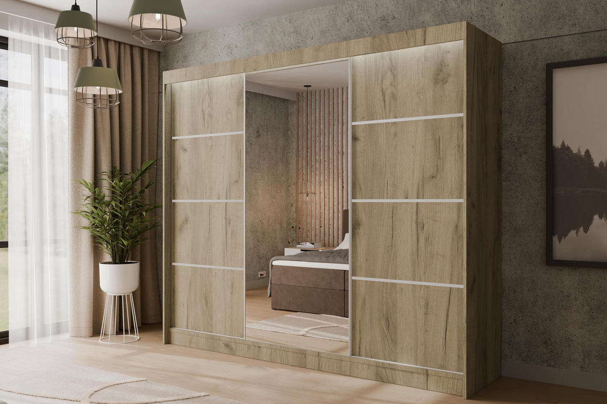 KLEIDERSCHRANK PAOKI mit LED - 250 cm - Braun - Braun, Holzwerkstoff (250/215/61cm) - ALTDECOR