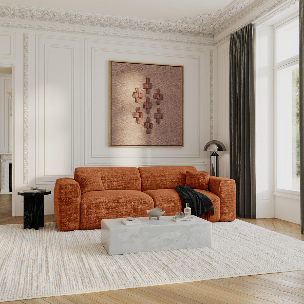 SCHLAFSOFA GERADE Geprägter Samt Terracotta 240cm - Dunkelorange/Terracotta, Textil (240/73/97cm) - Sia Home