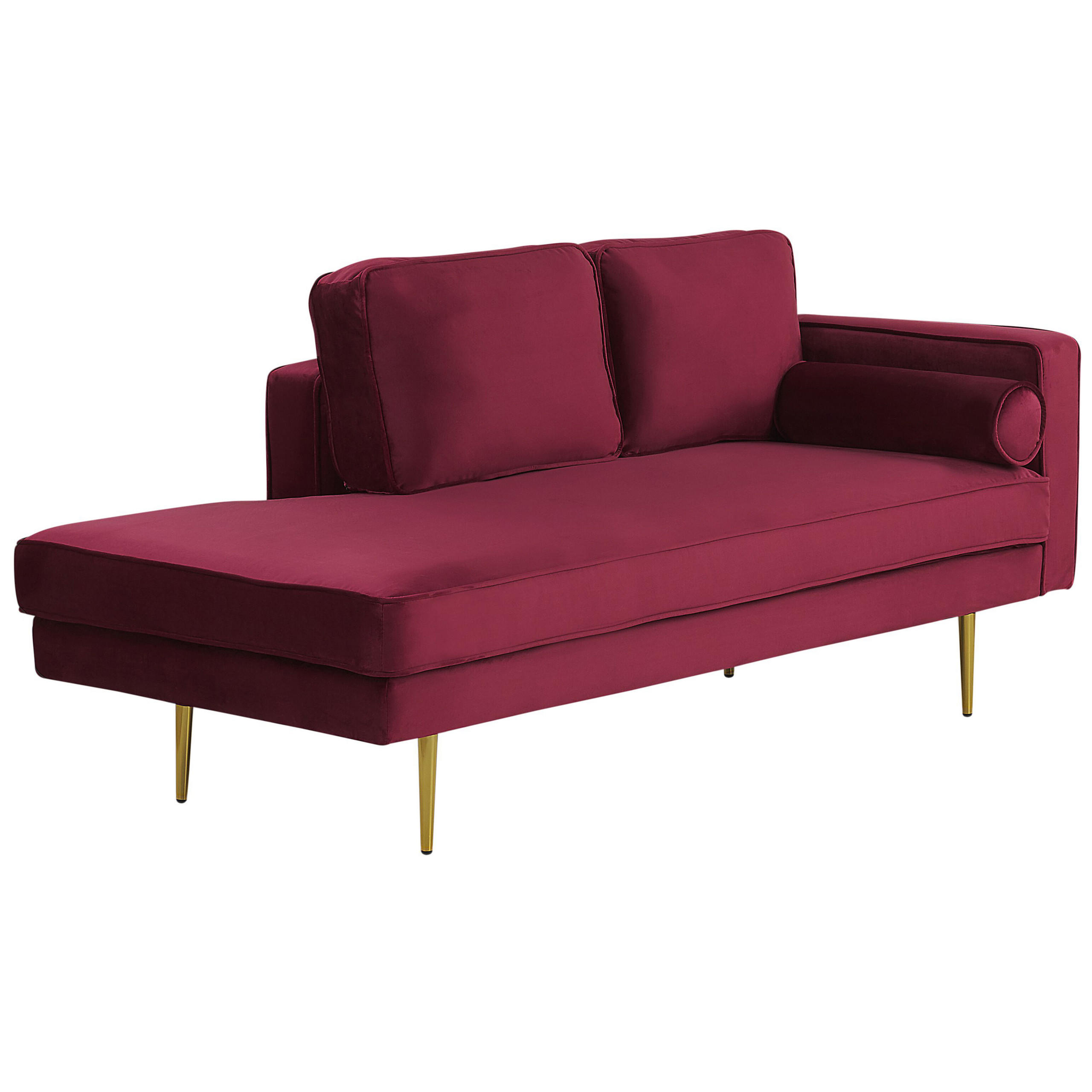 CHAISELONGUE Samtstoff dunkelrot rechtsseitig Miramas - Rot/Goldfarben, Textil (171/63/79cm) - Beliani