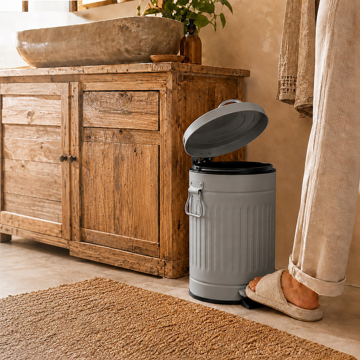 MÜLLEIMER Grau 12 l Tretpedal Softclose Metall - Grau, Kunststoff/Metall (25/41/25cm) - Relaxdays