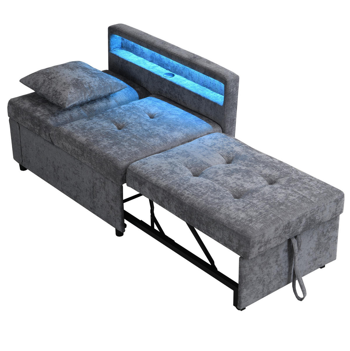SCHLAFSOFA aus Leinenstoff 177x68x65 cm Hellgrau mit 3-in-1-Funktion, LED-Beleuchtung, USB-/Typ-C-Anschluss - Hellgrau, Leder (68/65/177cm) - Modfu