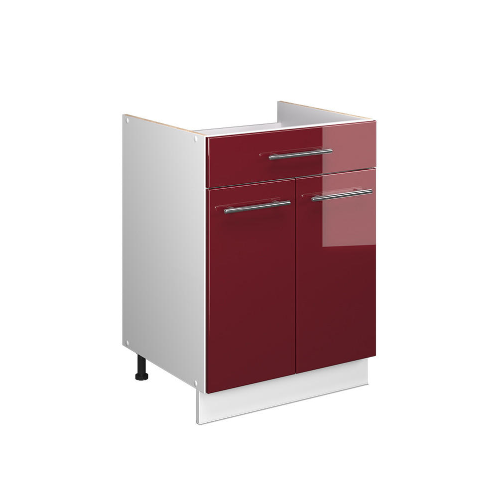 UNTERSCHRANK FÜR SPÜLE/KOCHFELD Fame-Line, Bordeaux Hochglanz/Weiß, 60 cm mit Schublade, ohne Arbeitsplatte - Bordeaux/Weiß, Holzwerkstoff (60/82/51.6cm) - Vicco