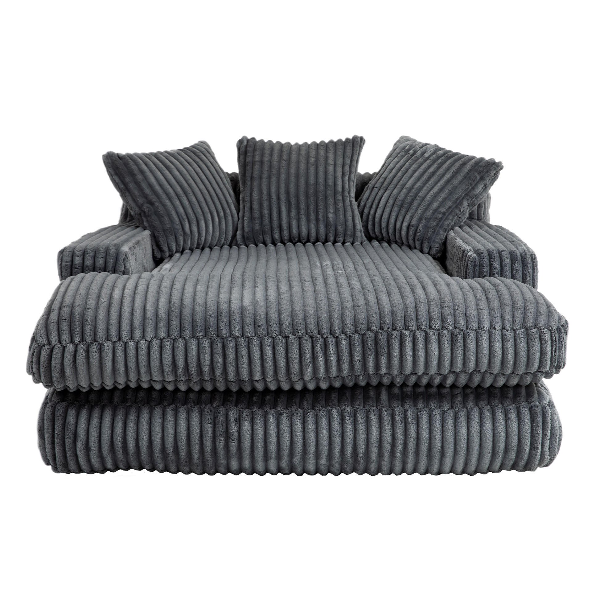 BIGSOFA 125/155/63 cm in Cord Dunkelgrau mit Chaiselongue - Dunkelgrau, Textil (63/125/155cm) - BEAOK