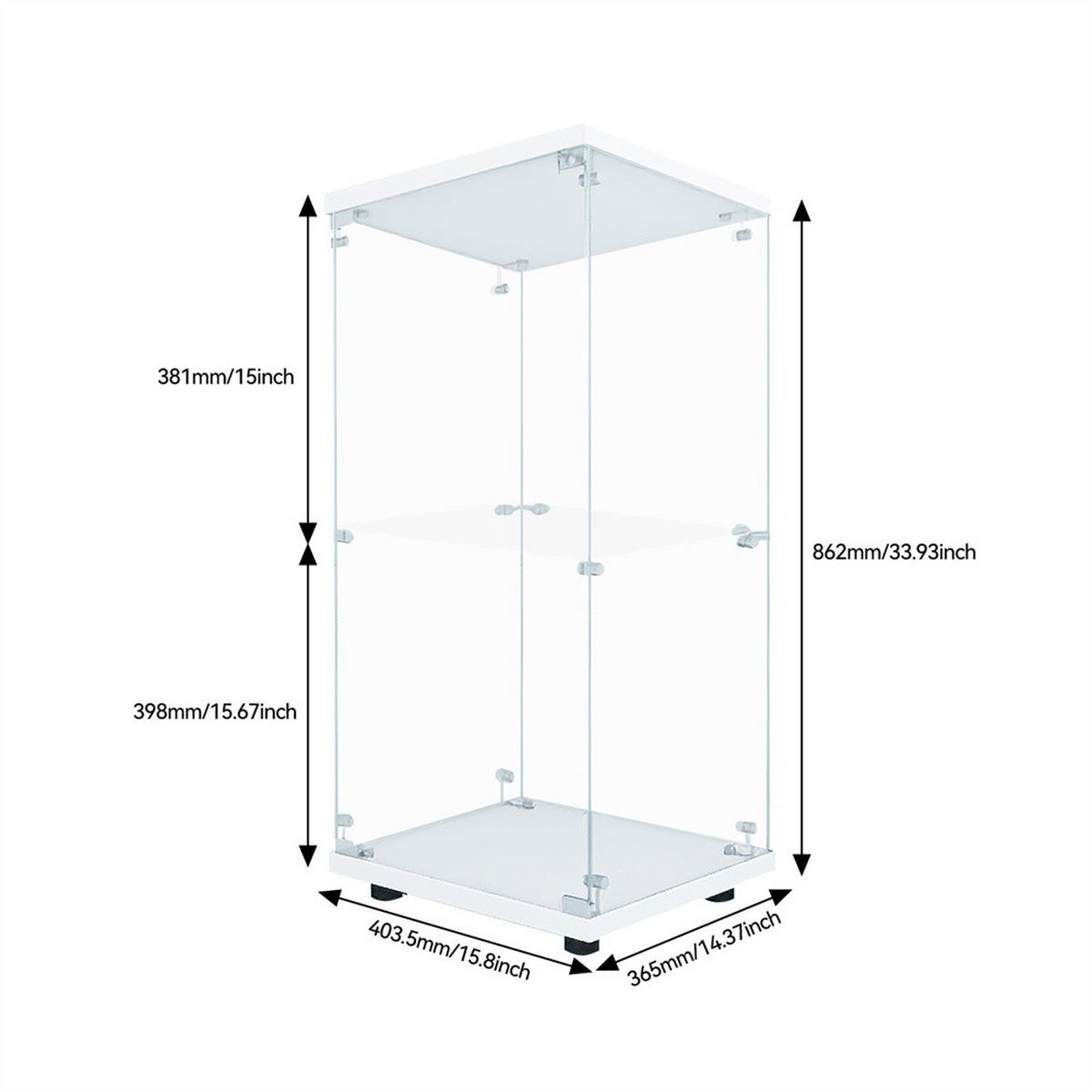 VITRINE - Glasvitrine mit 1 Tür und 2 Ebenen - integrierte LED-Spot-Beleuchtung - Weiße Decken- und Bodenplatte - Weiß, Glas (40.35/86.2/36.5cm) - DELFA