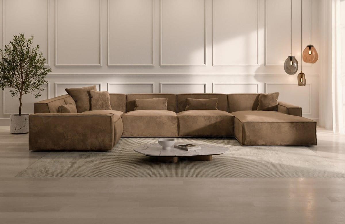 WOHNLANDSCHAFT Beluga Braun Samtstoff - Braun, Kunststoff (313/73/181cm)