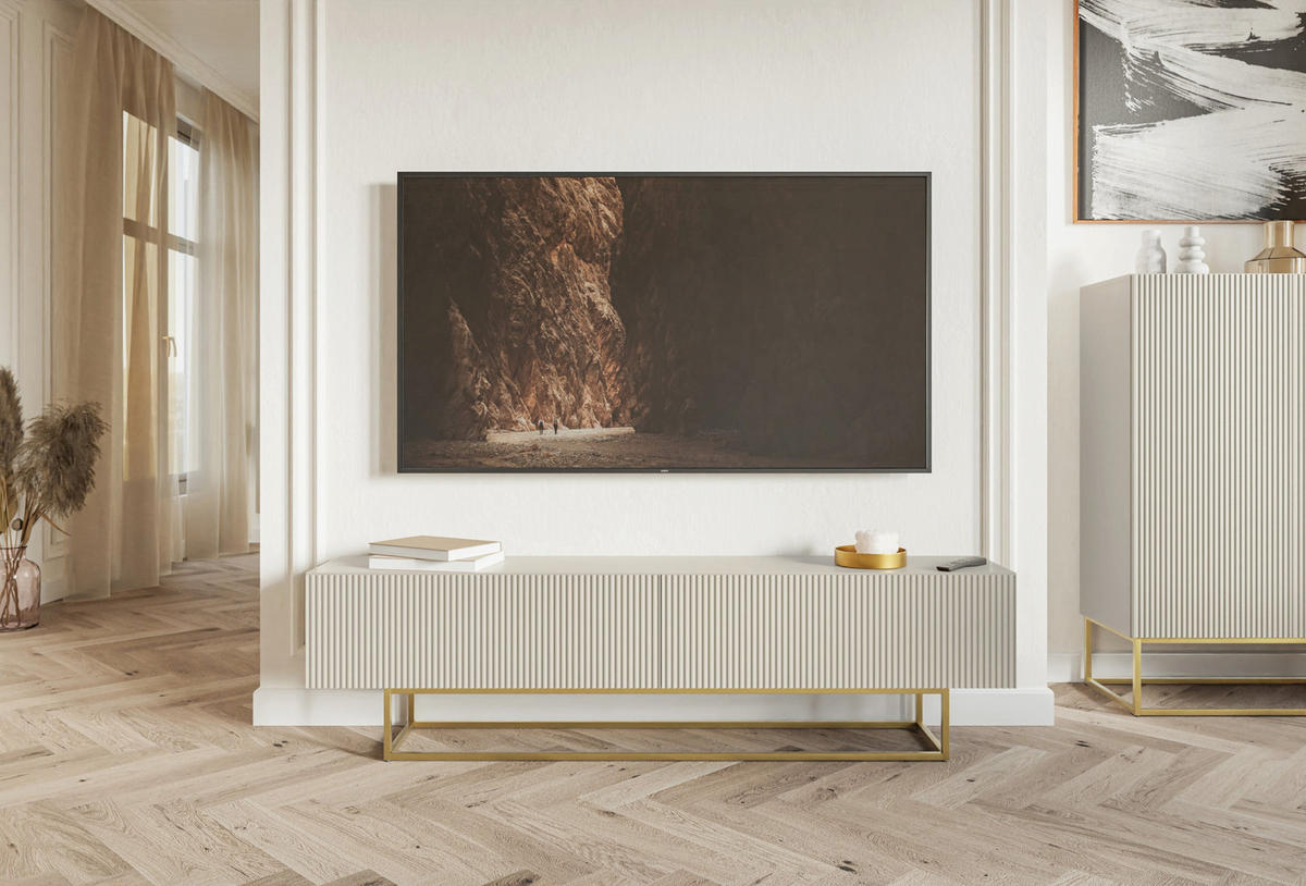 TV-SCHRANK Veldio Graubeige mit goldenen Metallbeinen 175 cm - Greige/Goldfarben, Holzwerkstoff/Metall (175/46.5/31.6cm) - Selsey