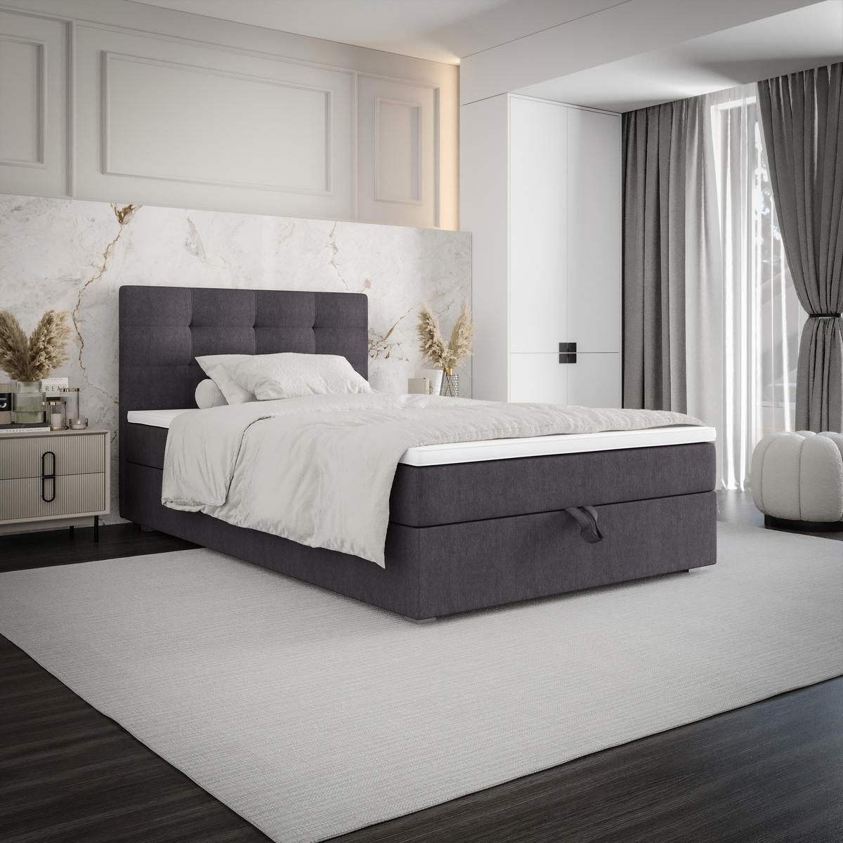 BOXBETT FADO 2 90x200, mit Matratze H3 und Topper, Cosmic 97 - Grau, Holz/Kunststoff (90/200cm) - Bedante