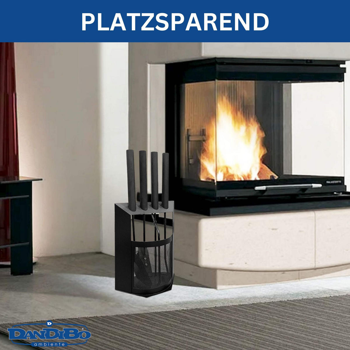 KAMINBESTECK Schwarz Modern 5 Teilig Set - Schwarz, Metall (28/61/26cm) - DanDiBo
