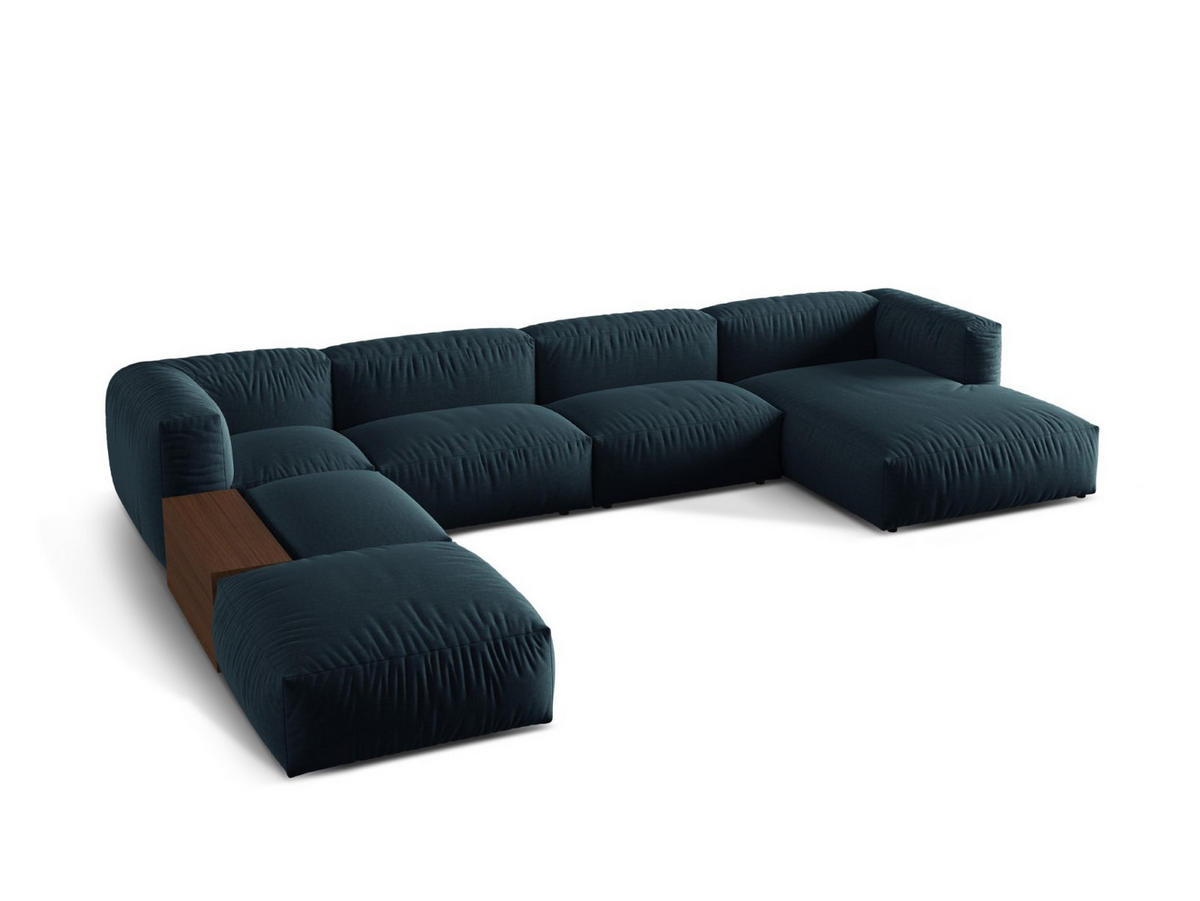 MODULARES-PANORAMASOFA links Martina aus strukturiertem Stoff jeansblau 5 Sitzplätze - Blau, Textil (280/75/406cm) - Micadoni