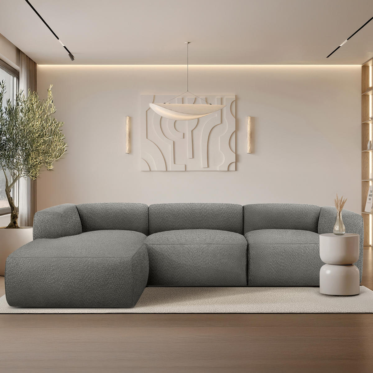 ECKSOFA LINKS BUFFO, Stahlgrau - Grau, Holz/Holzwerkstoff (285/176cm) - KONSIMO®
