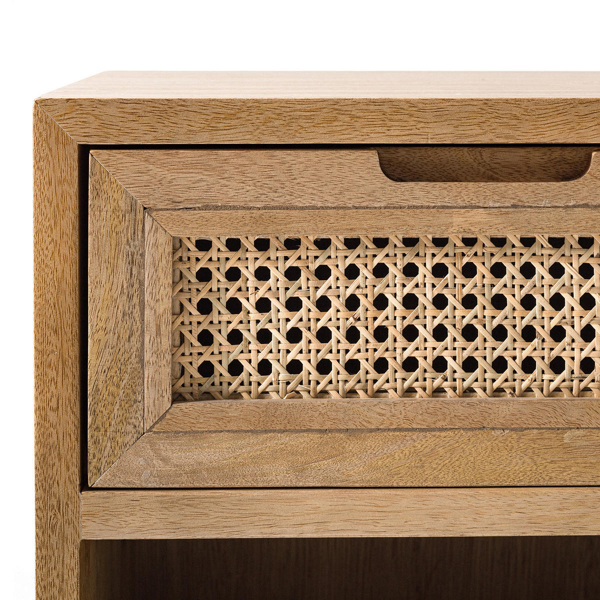 NACHTKOMMODE - Mango massiv / Wiener Geflecht - Beige/Schwarz, Naturmaterialien (40/55/35cm) - home24