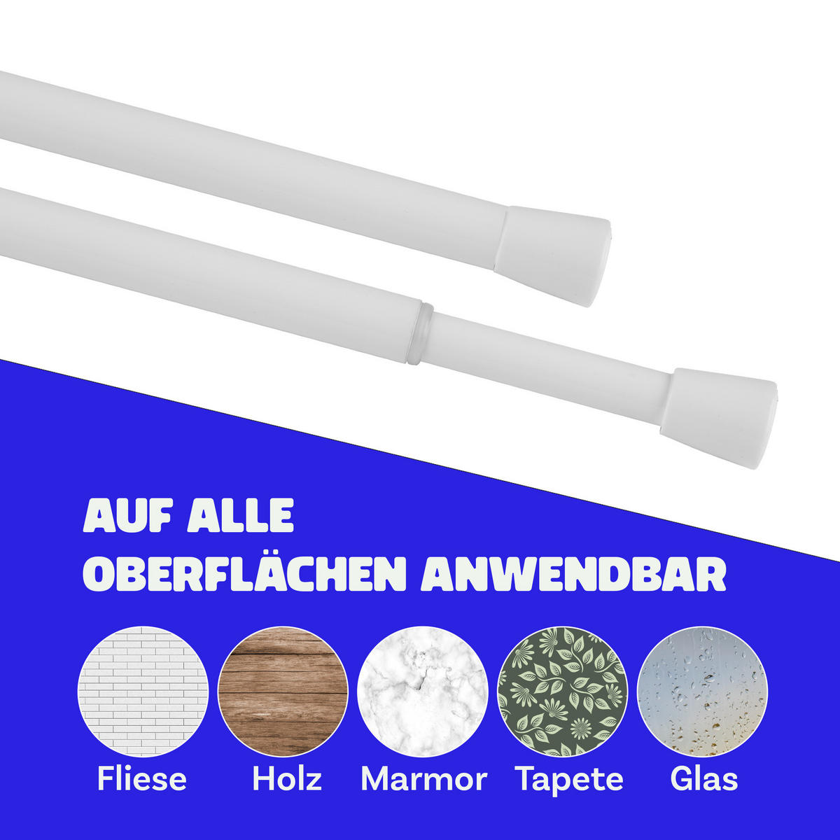 VERSTELLBARE Vorhangstange - Spannstange zum Klemmen Weiß Ø10/13 mm 120-210 cm - Weiß, Metall (120cm) - Bestlivings