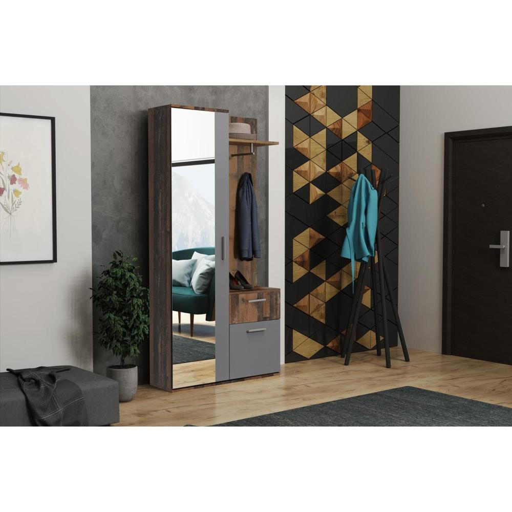 GARDEROBE Justin 97/196/30 anthrazit+old style - Anthrazit, Holzwerkstoff/Kunststoff (97/196/30cm) - Beautysofa