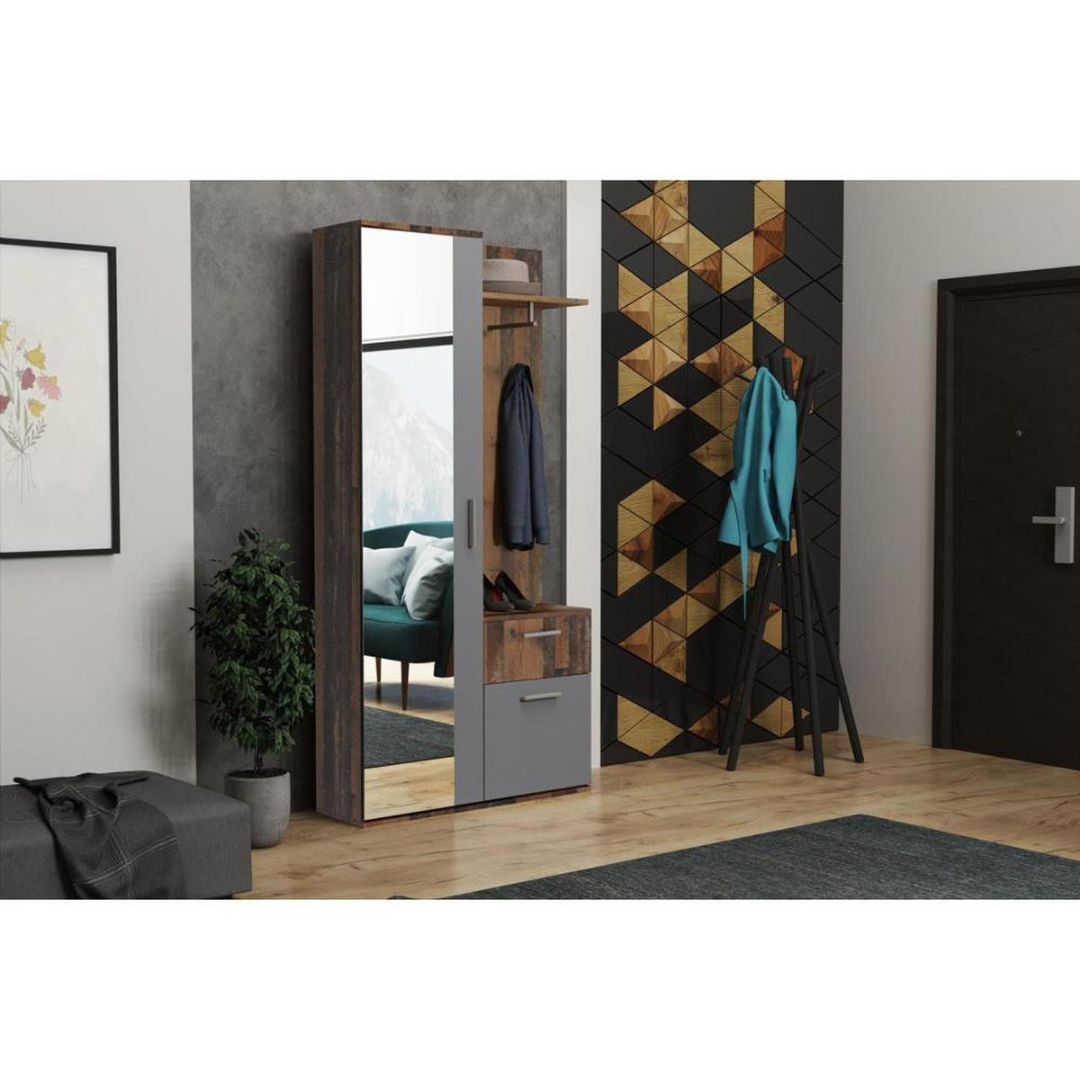 GARDEROBE Justin 97/196/30 anthrazit+old style - Anthrazit, Holzwerkstoff/Kunststoff (97/196/30cm) - Beautysofa