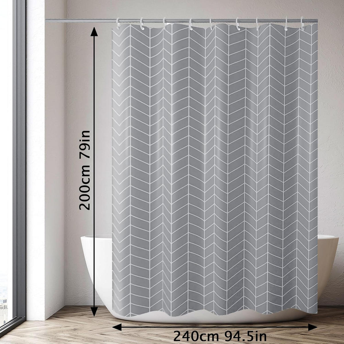 DUSCHVORHANG Stoff Polyester wasserdicht maschinenwaschbar mit Haken Grau - Grau, Kunststoff (240/200cm) - MCBOSON