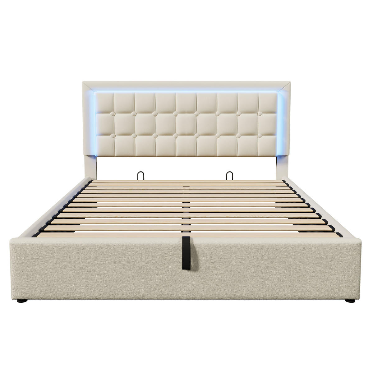 KLÄDD SÄNG 180/200 cm i vit PU med LED-belysningslist - Vit, Trä/Textil (180/200cm) - KOMHTOM