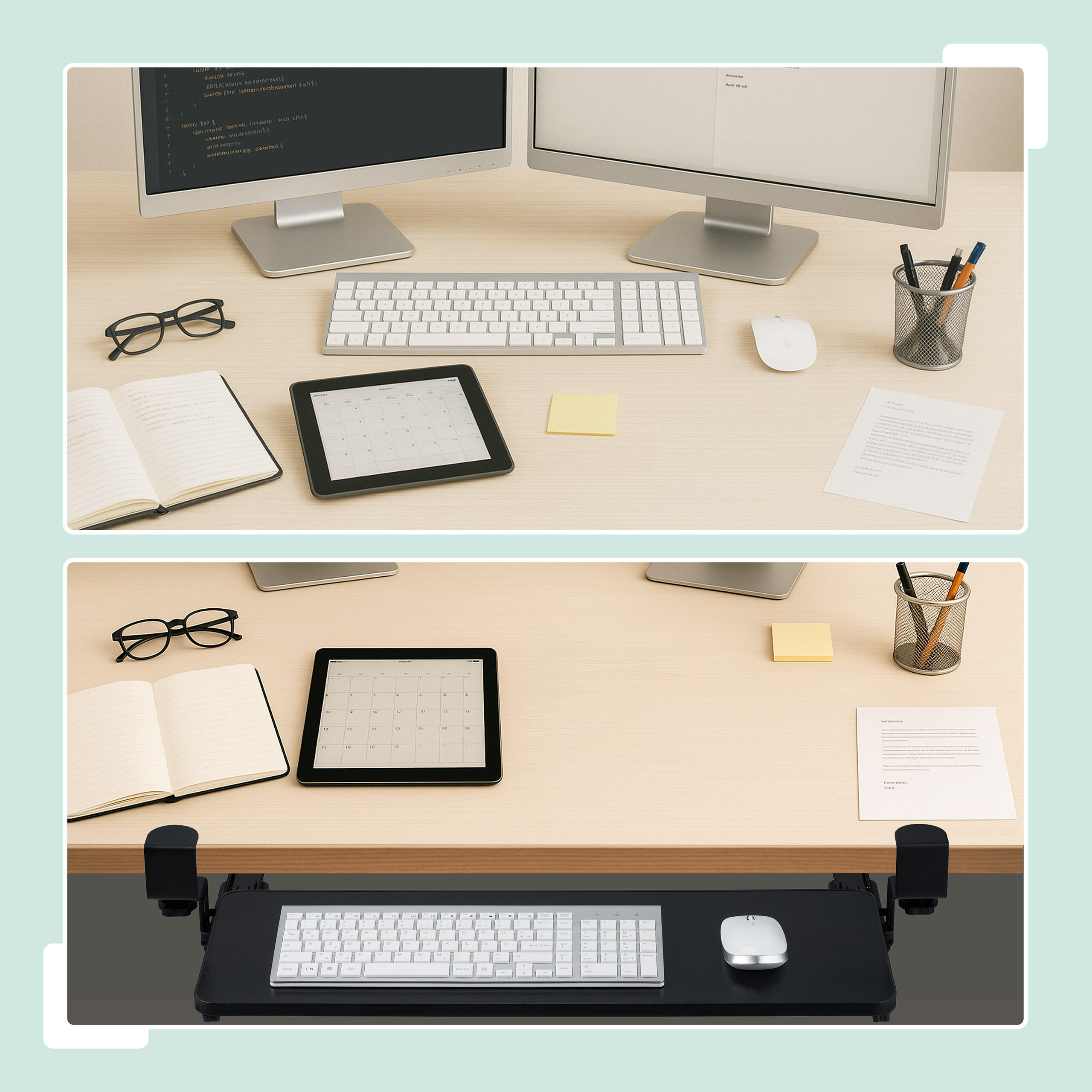 TASTATURABLAGE - Schwarz, Holzwerkstoff/Textil (24/78/11cm) - Relaxdays