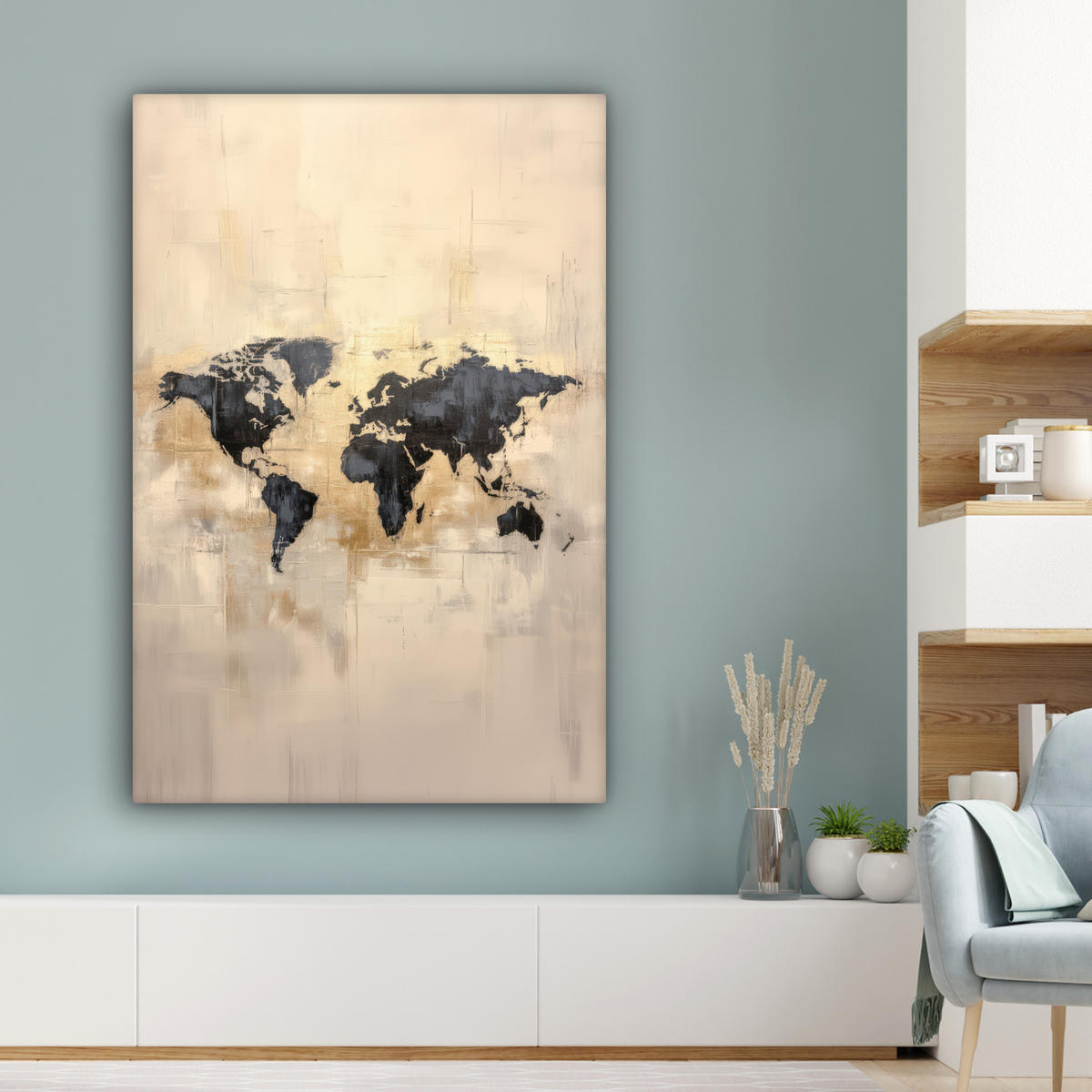 LEINWANDBILD Weltkarte - Gold - Schwarz - Abstrakt 80x120 cm - Kupferfarben, Textil (80/120cm) - MuchoWow