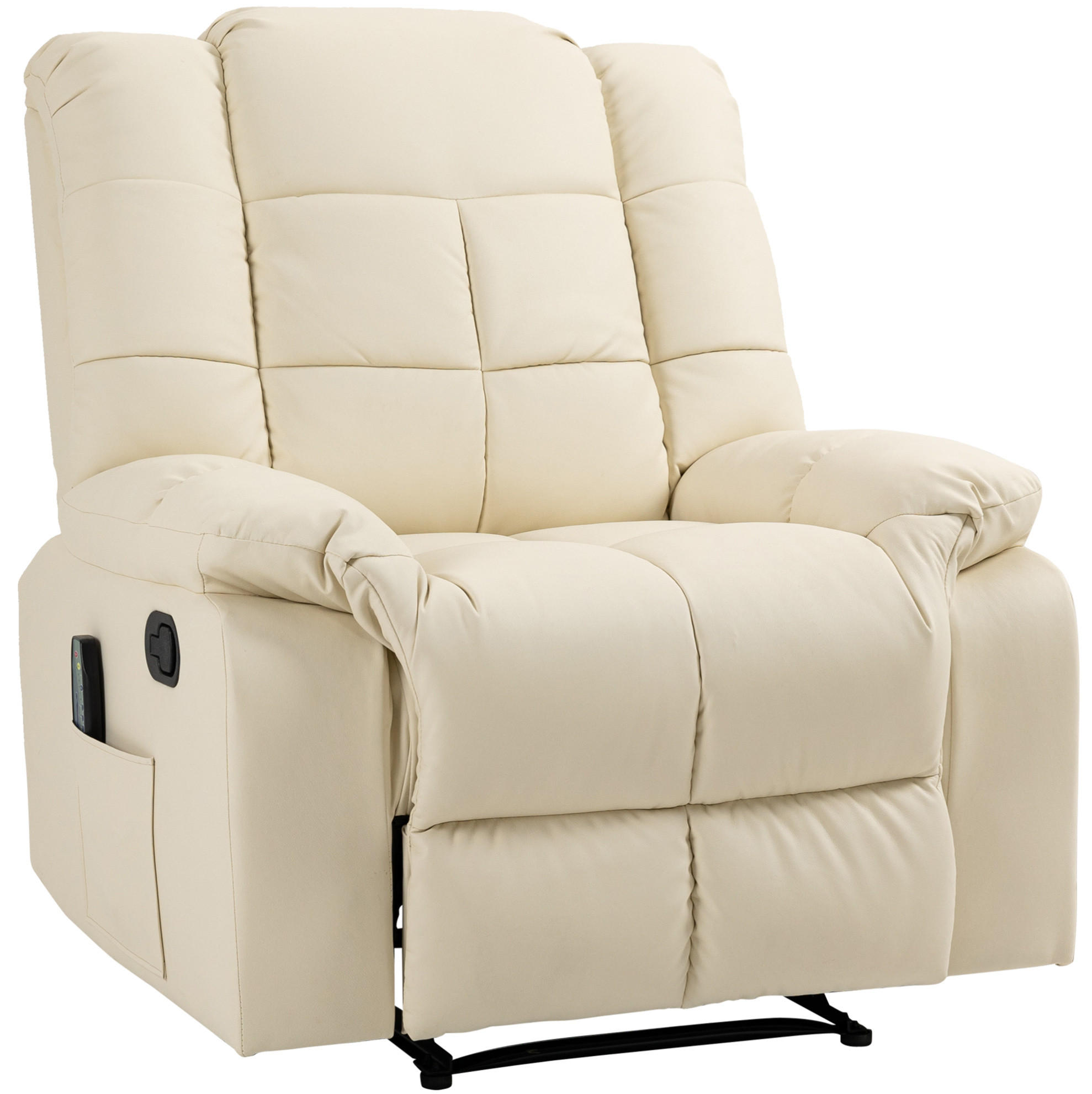 MASSAGESESSEL Kunstleder mit 8-Punkt-Vibrationsmassage, Fußstütze 99/94/99 cm Cremeweiß - Creme, Kunststoff (99/99/94cm) - Redom