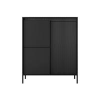 KOMMODE SENSO 3D Hoch, Geriffelte MDF-Fronten, Push-to-Open, Metallfüße, 103,5x123,4x39,5 cm - Schwarz - Schwarz, Holz/Holzwerkstoff (104/124/40cm) - DomoHome