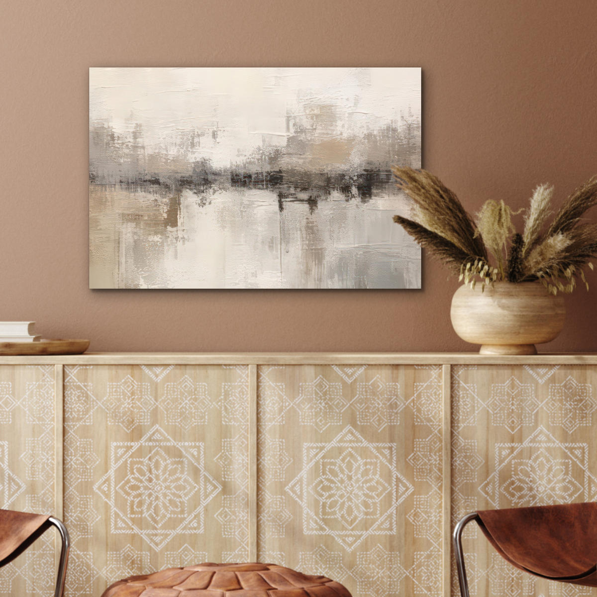 METALLBILD Moderne Kunst - Abstrakt - Beige 60x40 cm - Beige, Metall (60/40cm) - MuchoWow