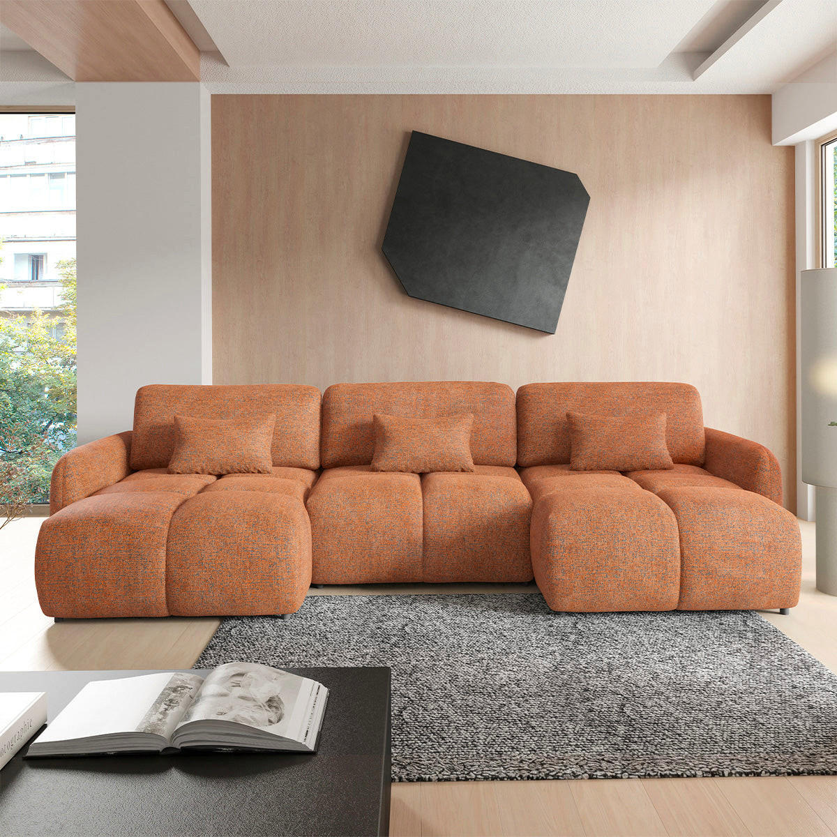 PANORAMASOFA 5 Sitzplätze Orange - Orange, Holz (240/95/165cm) - Petits-meubles